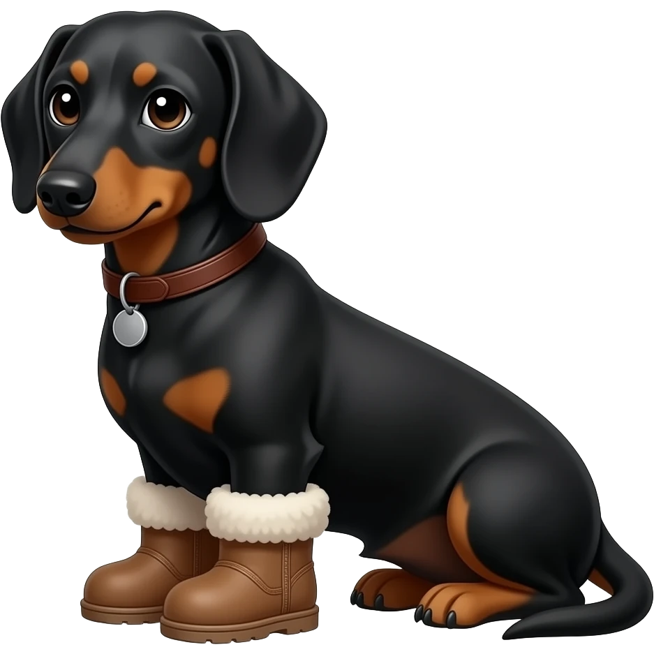 perro salchicha negro sentado con botitas ugg emoji