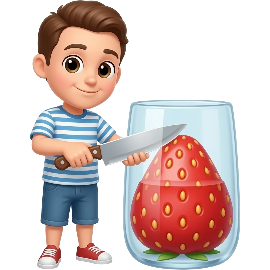 a person cutting a glass-strawberry with a knife emoji