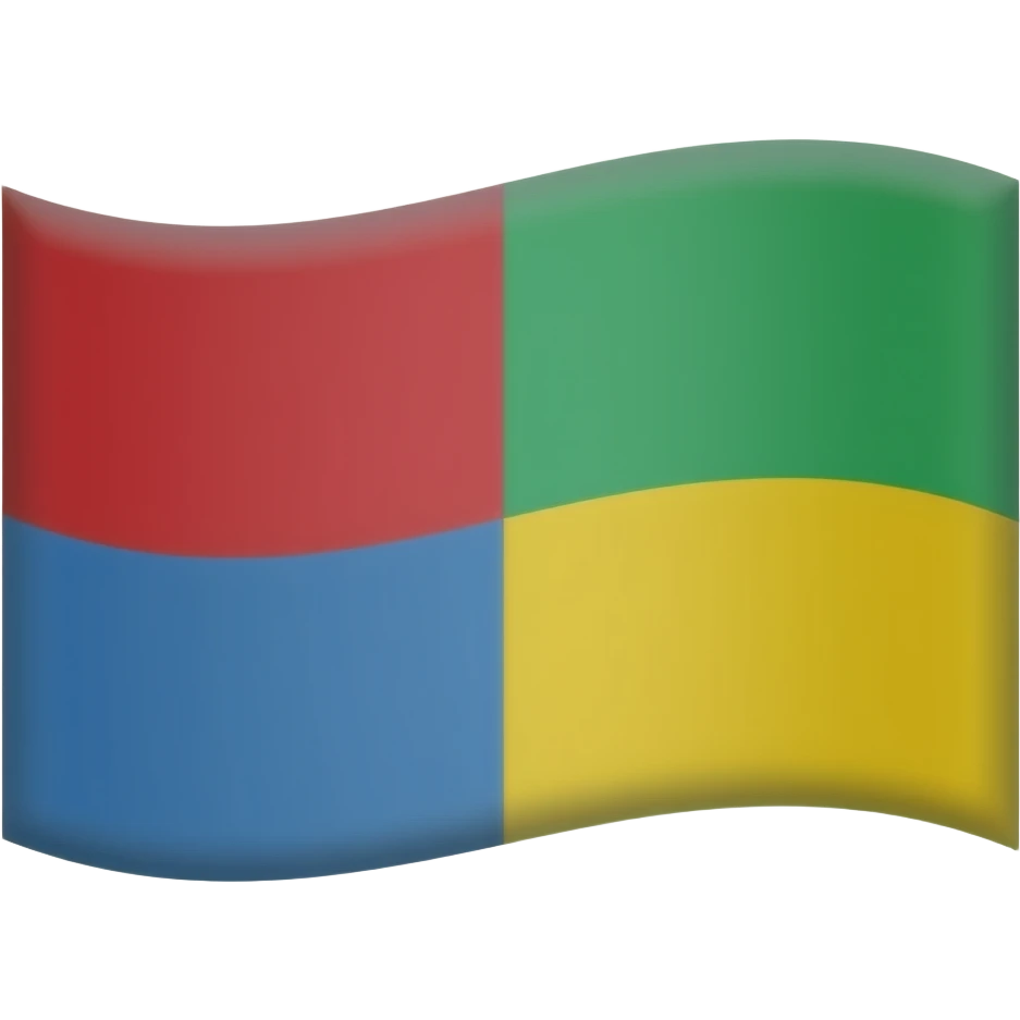 caracteriza-se por uma bandeira estilizada de quatro quadrantes coloridos (vermelho, verde, azul e amarelo) com um efeito de ondulação, luz e transparênci emoji
