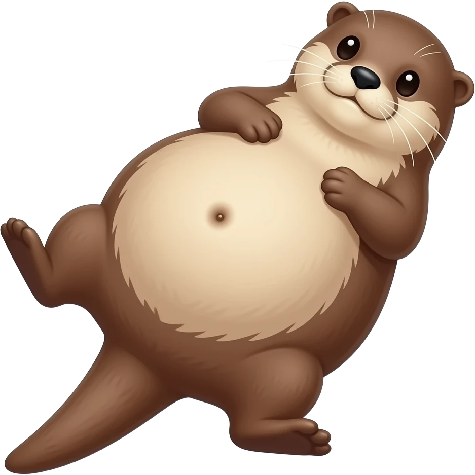 A female Otter is laying sprawled on her back,her Bellybutton booping on a satisfied gut from a hefty meal,Noticing her humongous overfed stomach,she is so stuffed with a heavy food baby,she can not move because her big full Tummy made her too fat. emoji