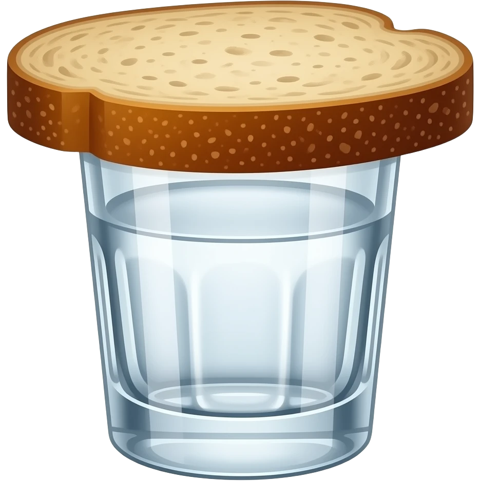 A shot of vodka in a ribbed glass and a slice of rye bread over it. Place the slice of bread so that it rests on the rim of the glass. emoji