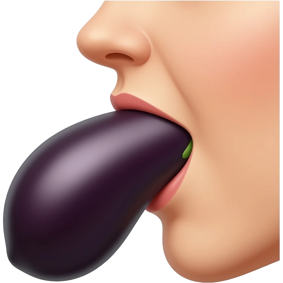 Side view of an eggplant deep inside a woman’s mouth emoji