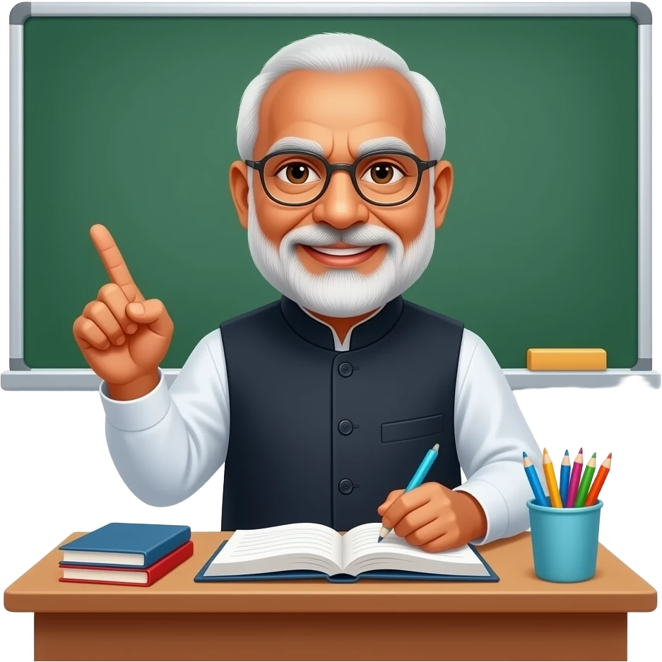 Math teacher as modiji giving good suggestion to the students in a class emoji