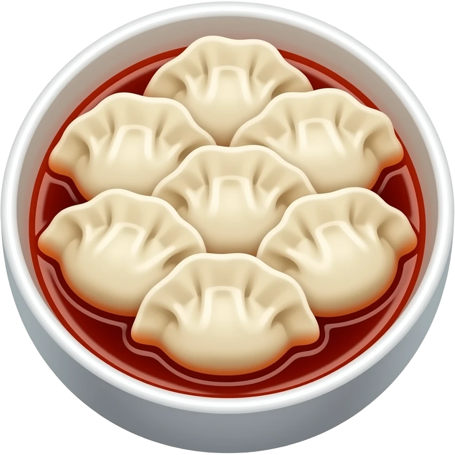 Chengdu Zhong dumplings with red oil sauce, simplified emoji style with bold outlines and bright colors, cartoon style Sichuan spicy water dumplings emoji