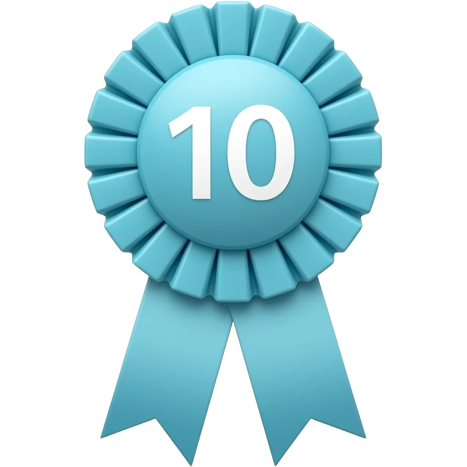 a 10th place Lighter aqua Blue ribbon with a smaller round top with a smaller 10 in the middle emoji