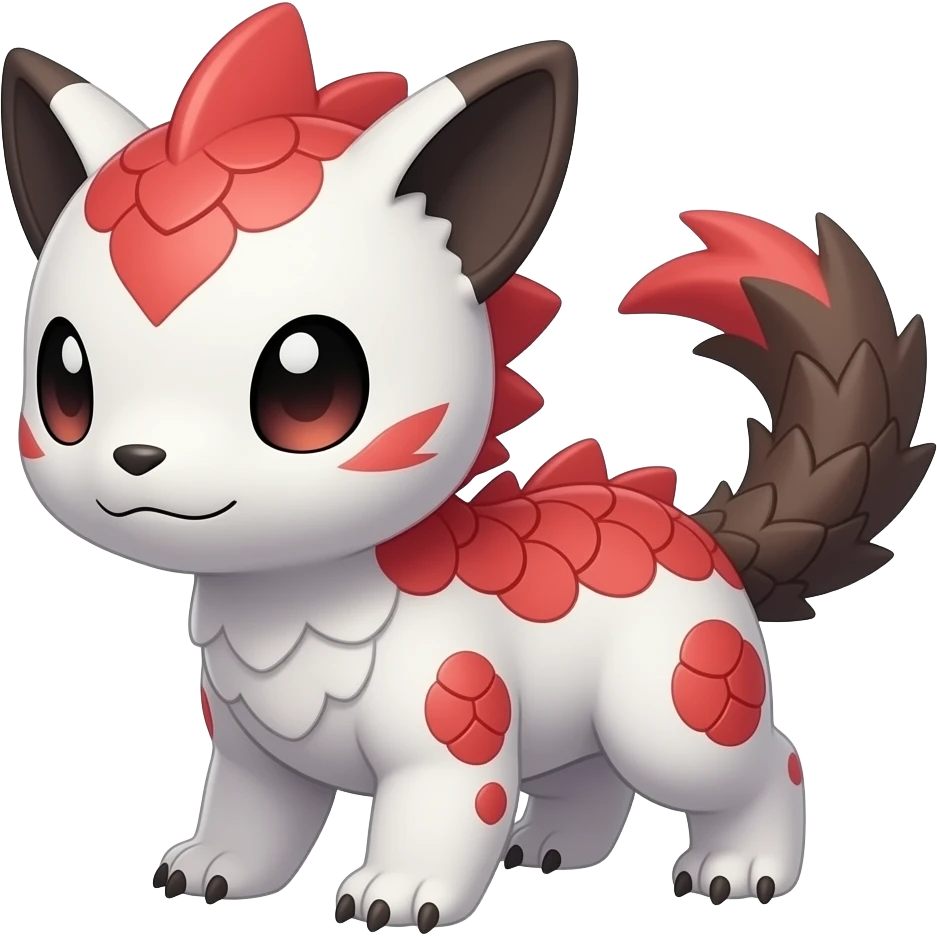 Cute cool scaley white red dark-brown animal hybrid Fakemon full body emoji