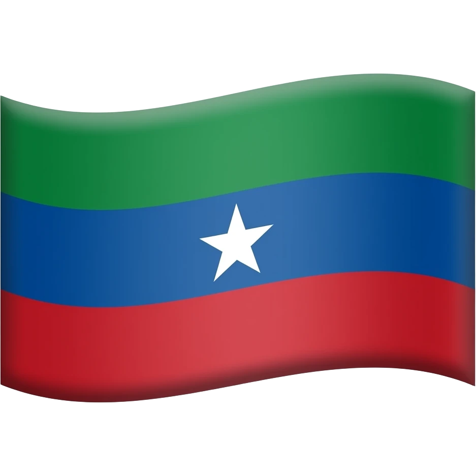 Waving flag emoji with a tricolour style: Green on top, blue in the middle and red on the bottom. Add a white small 5 pointed star in the middle of the flag emoji