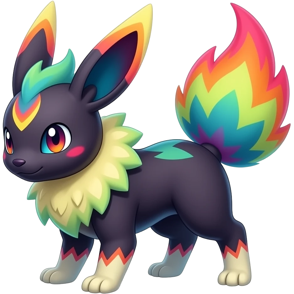 Dark vibrant pastel bright neon colorful edgy exotic painted Fakémon-Pokémon-Vernid-Flareon-Jolteon-creature emoji