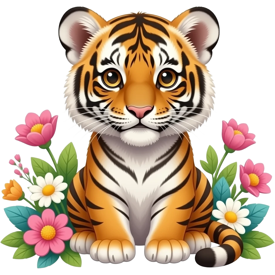 Baby tiger with flowers emoji