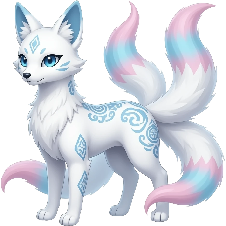 Slim thin lanky scrawny tall elegant oriental feral painted Asian Absol-Glaceon-Sylveon-fusion-hybrid-creature emoji