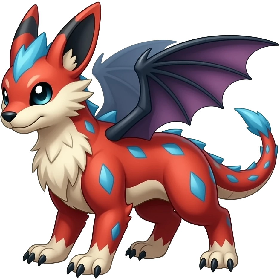 Furry scaly digitigrade quadrupedal Red and blue Vaporeon-Salandit-Toothless-hybrid emoji