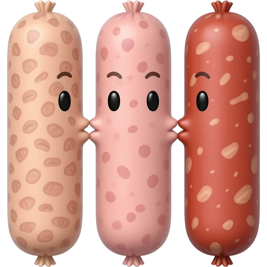 Three male Sausages kissing emoji