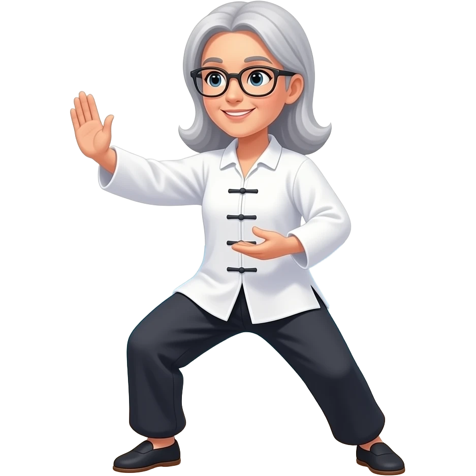 Women Taichi glasses medium long light gray hair on beach emoji