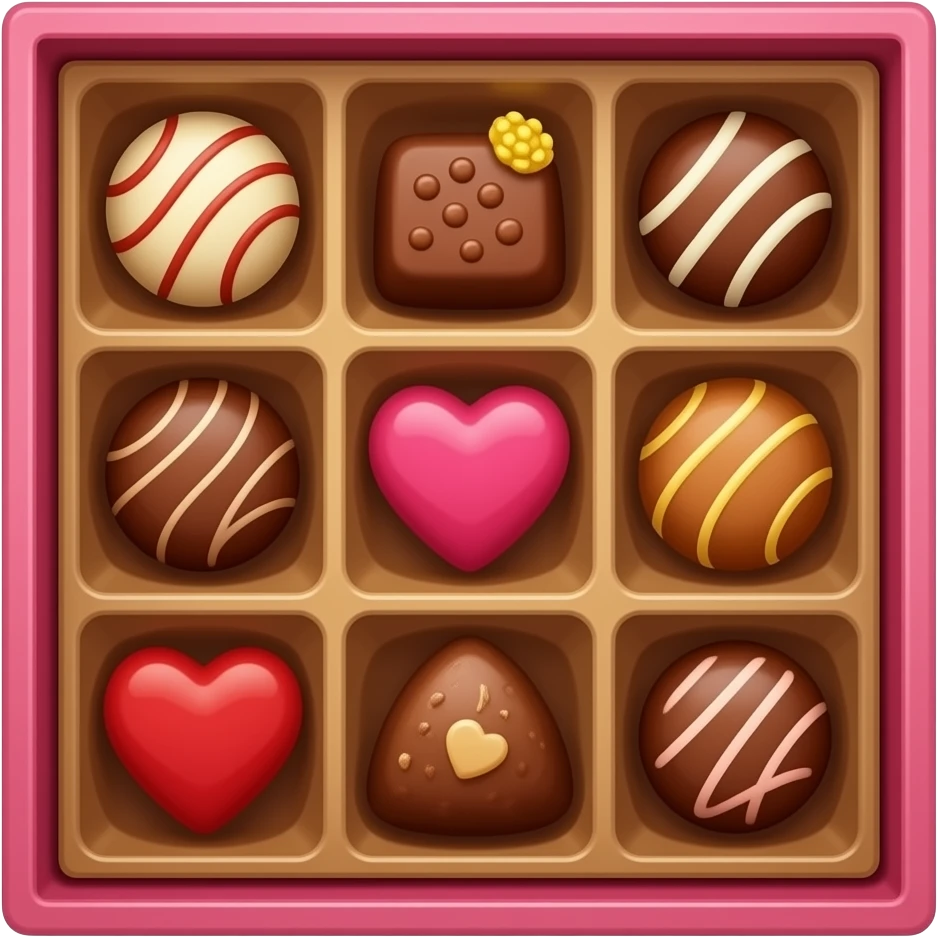 A valentine day square box chocolate open with chocolates inside emoji
