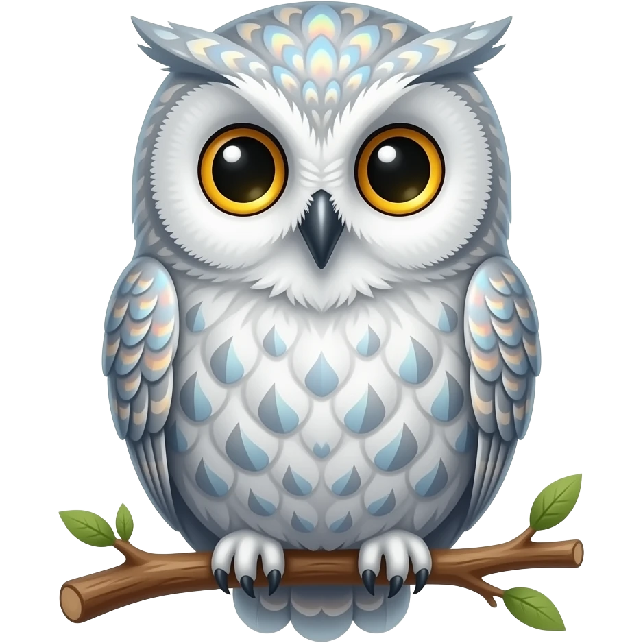 a cute, detailed silver owl emoji