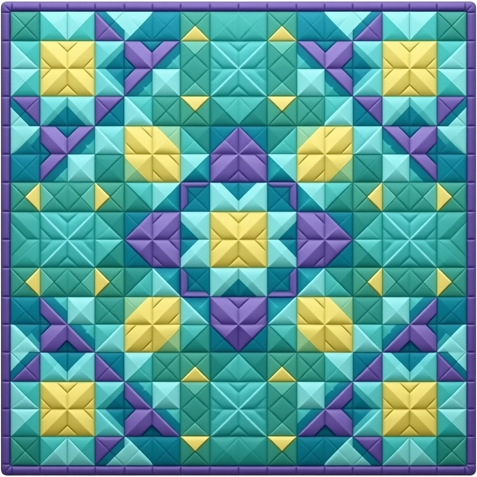 Mostly teal colour patch quilt with purples and yellows emoji