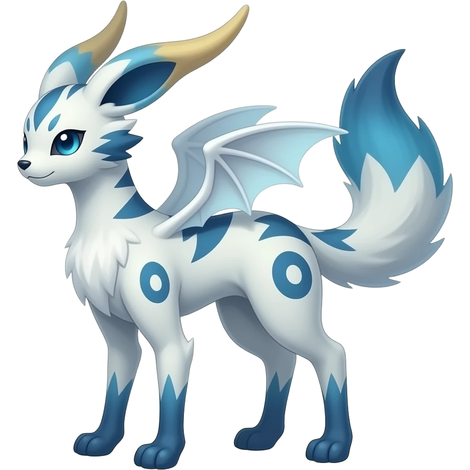 Slim thin lanky scrawny tall elegant oriental feral painted Asian Absol-Glaceon-Sylveon-fusion-hybrid-creature emoji