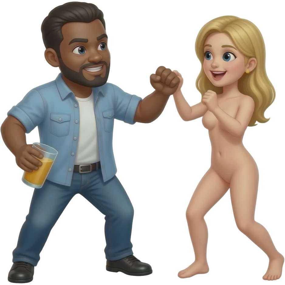 A black drunk man beating naked white girl emoji