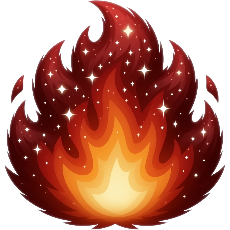 Hyper realistic fire red velvet fur soaked in starlight glitter and shadow gradients beautiful emoji