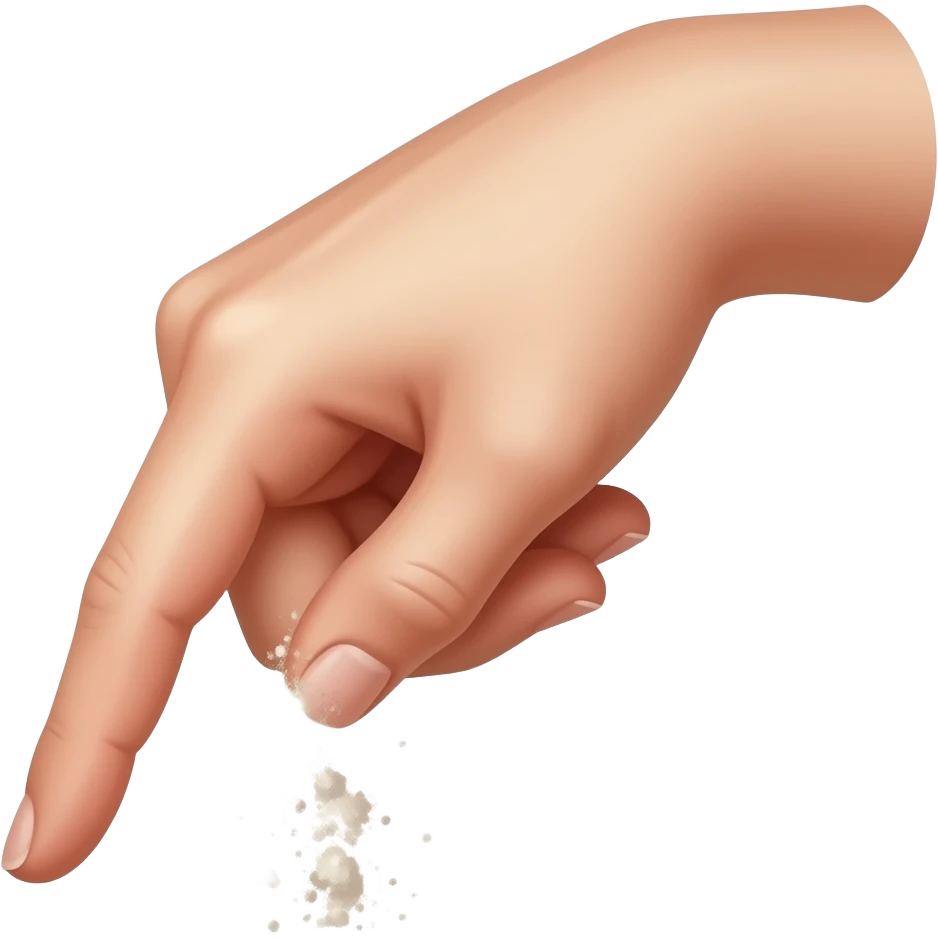 only a hand. no other objects. the hand have the fingers pointing down.  all the finger tips toogether. a slim delicate  female hand that sprinkle some invisible powder emoji