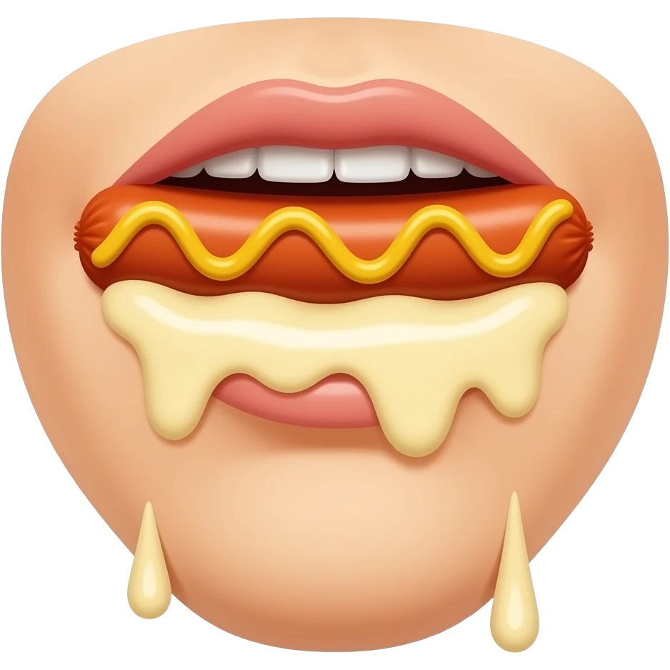 Create an emoji of a hotdog sausage in a mouth Dripping with sour cream sauce emoji
