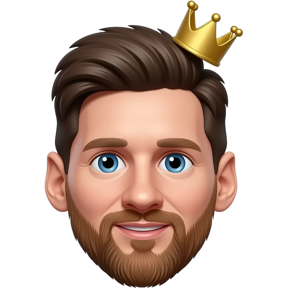 Messi-inspired 3D emoji, same natural face, 1 small gold crown floating above head. emoji