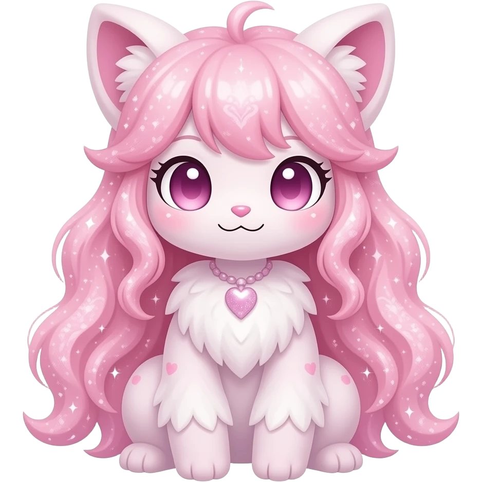 Fuzzy feathery long-beaded-haired cozy rosy aesthetic Rosy beautiful gorgeous pretty Petite shiny glossy sparkly romantic pastel damask Absol-Sylveon-Amaura-Aurorus-Espeon-Fakemon-hybrid with heart sparkle patterns emoji