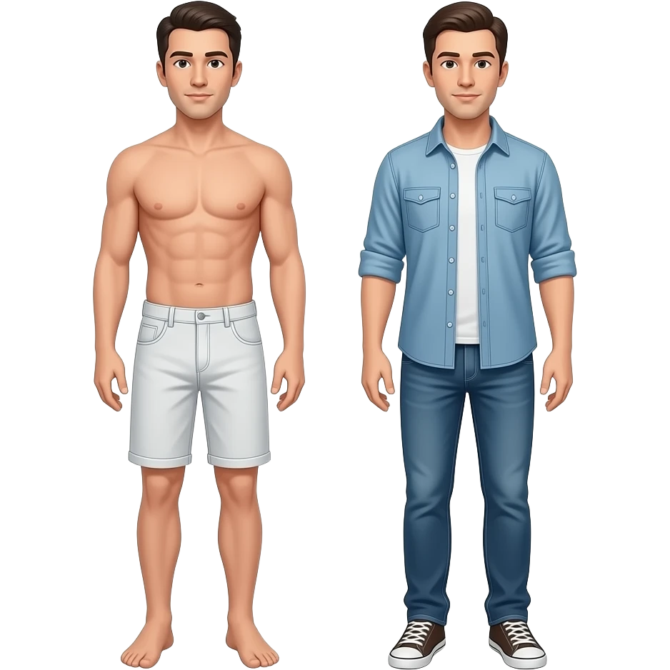 Man unclothed and man clothed full body emoji