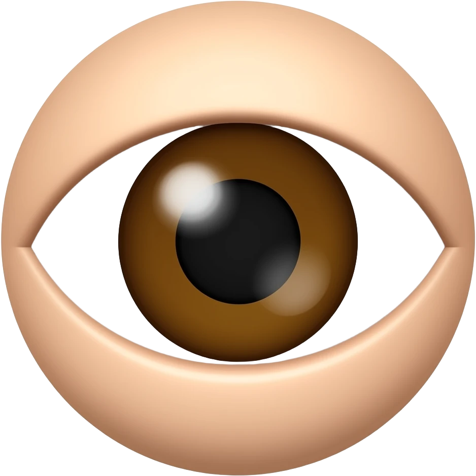 Single human eye, simple cartoon, brown iris, black pupil, no eyelashes, no eyebrow, flat style, white background, isolated emoji