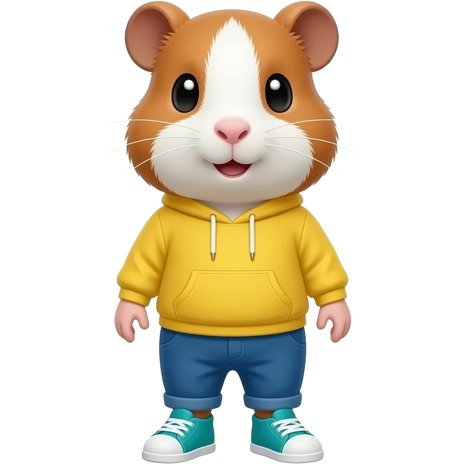 brown and white guinea pig with long sleeve yellow top, blue pants, and teal sneakers emoji