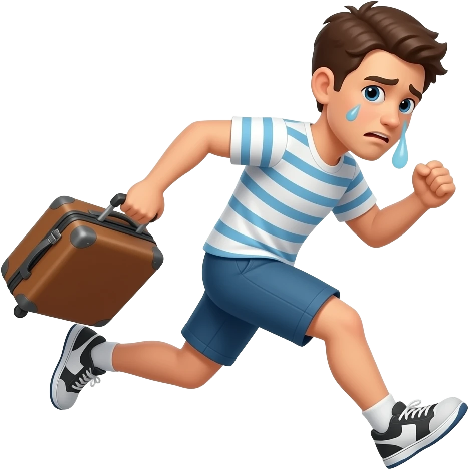 agile running with suitcase and tired emoji