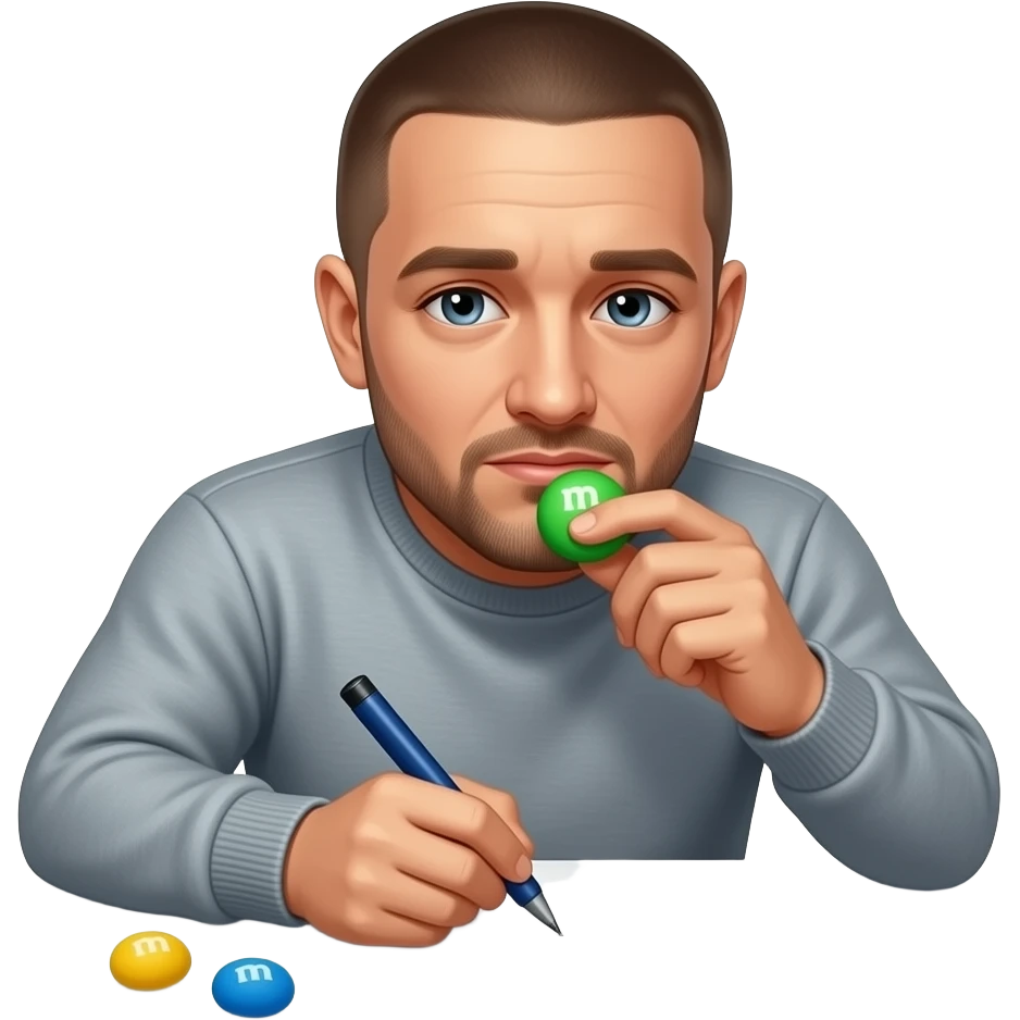 Eminem eating a m&m while writing the word M And M on paper emoji