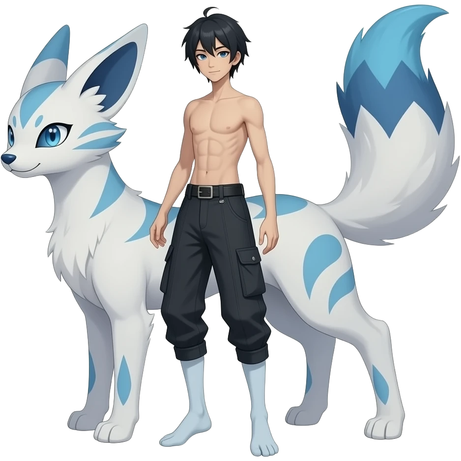 Slim thin lanky scrawny tall elegant oriental feral painted Asian Absol-Glaceon-Sylveon-fusion-hybrid-creature emoji