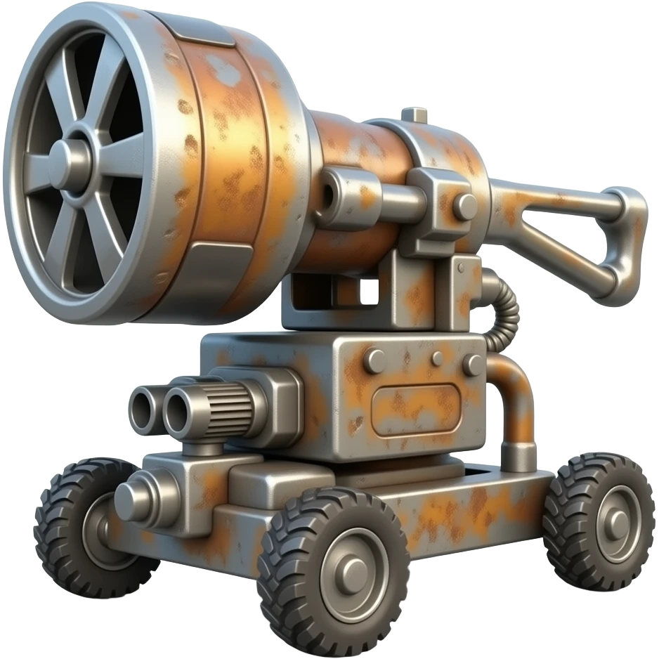 rusty gun machine on wheels emoji | AI Emoji Generator