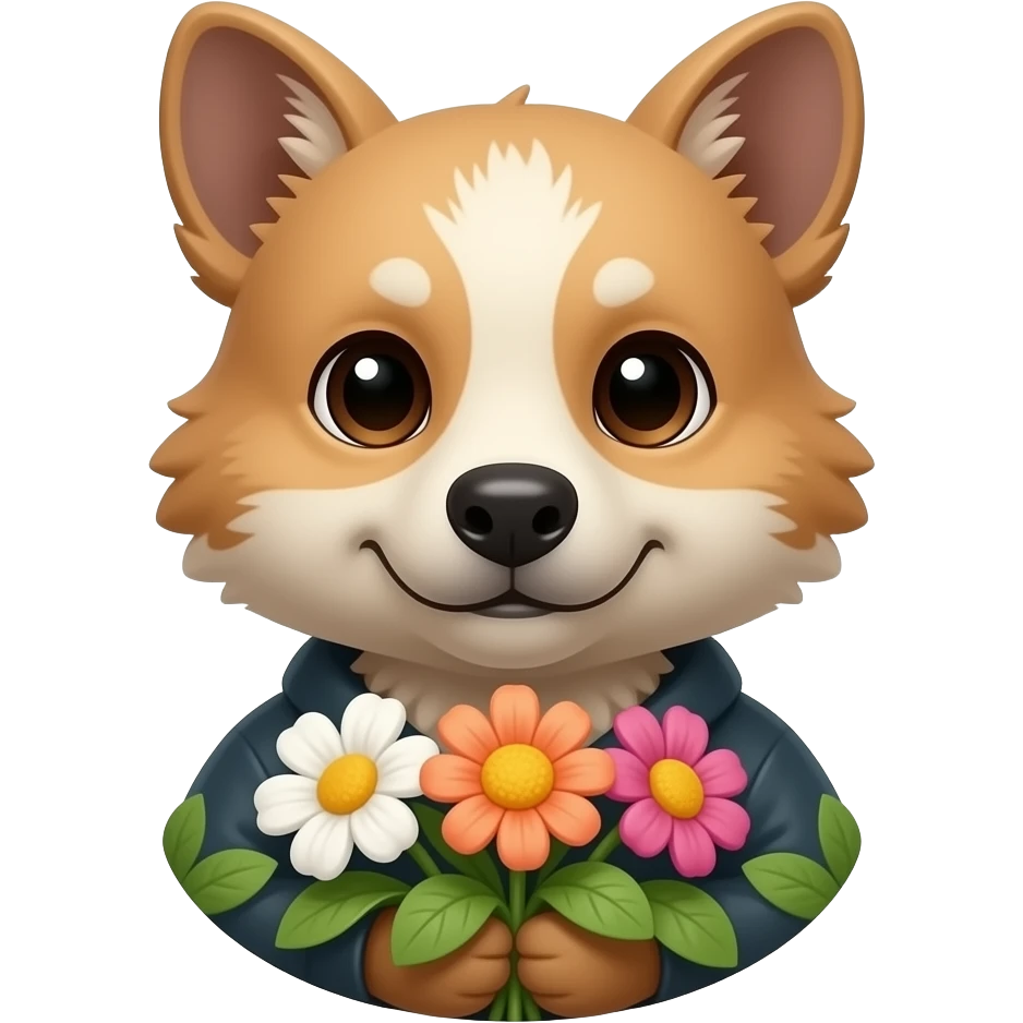 a bust shot of an animal holding flowers emoji