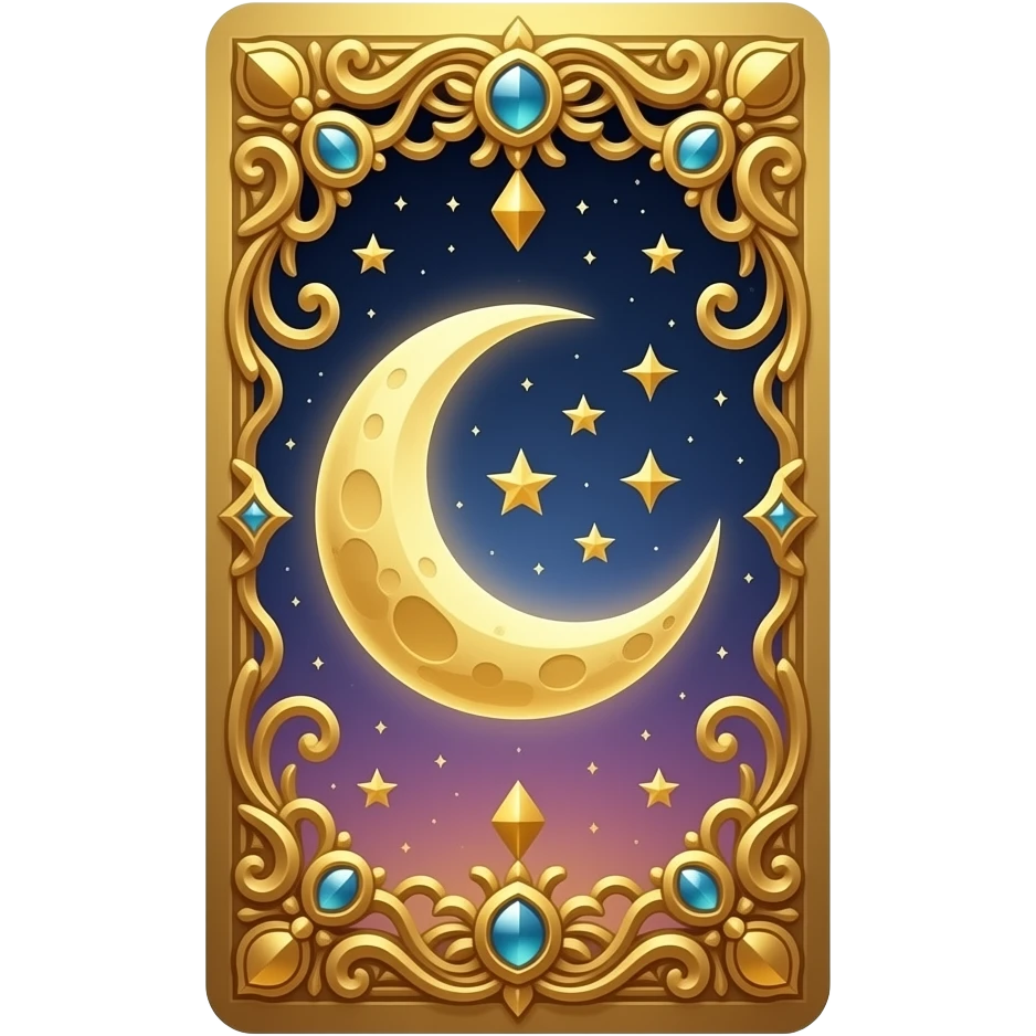 tarot card, moon, gold embellishments, very decorated, gradient accents emoji