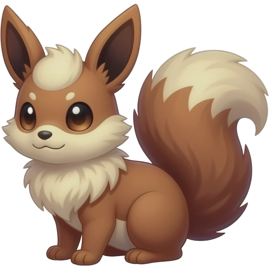 Cute cool animal hybrid Fakemon full body, dark-red-brown, beige, squirrel-eevee-bunny emoji