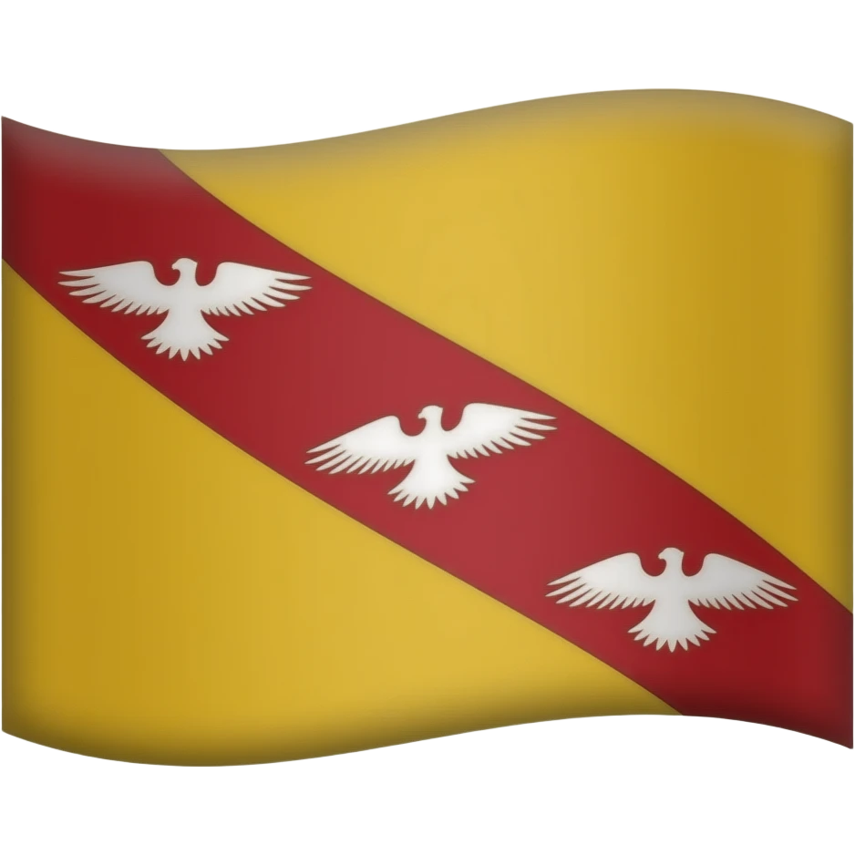 Drapeau jaune bande rouge diagonale qui part d’en bas à droite jusqu’en haut à gauche et 3 aigle blanc dans la bande rouge emoji