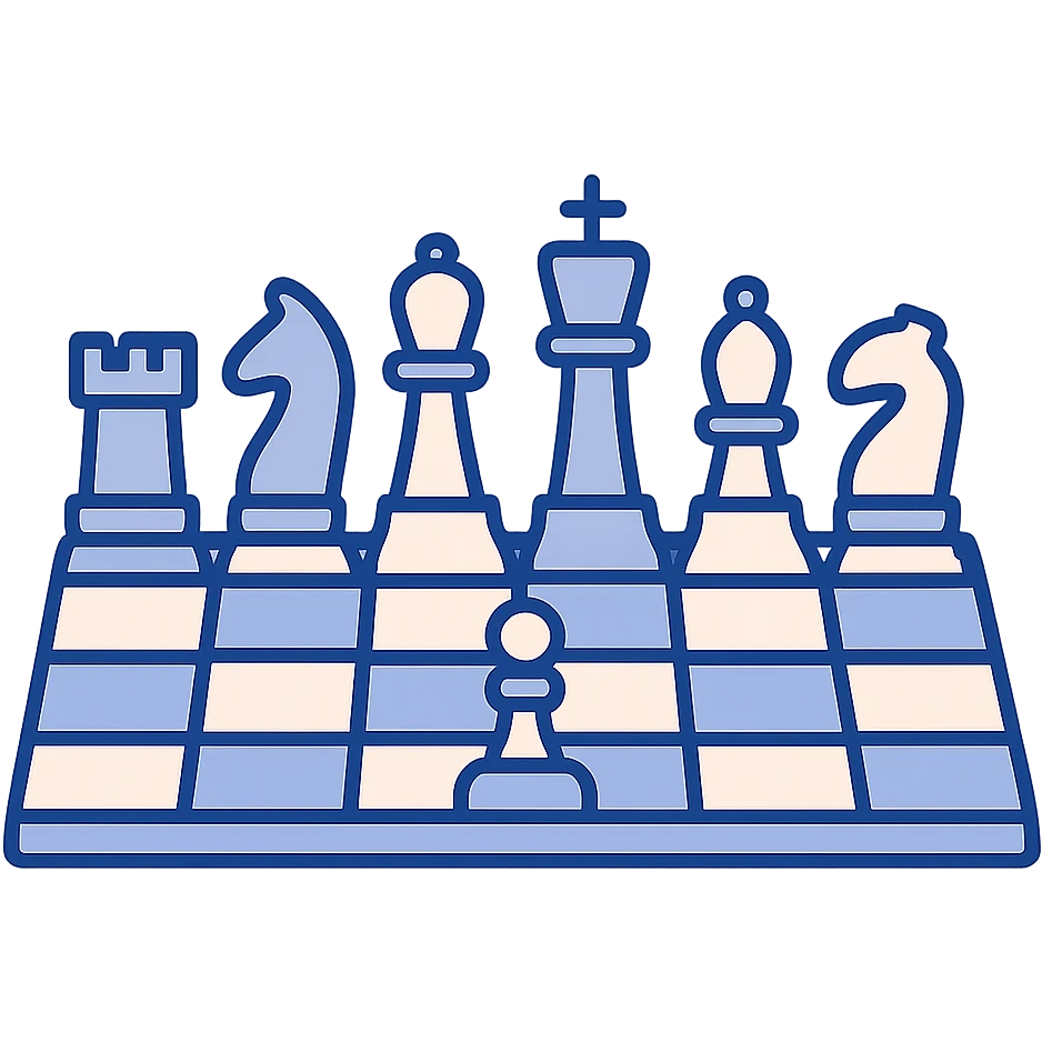 chess board with pieces, flat style, no text emoji