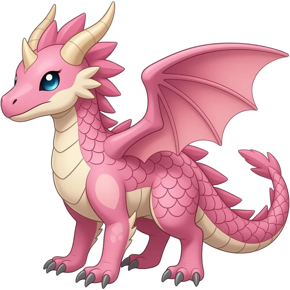 Floral rosy rose-colored blushing romantic beautiful gorgeous attractive pretty Raptorik scaley feathery horned Amaura-Wargreymon-Aurorus-ExVeemon-WereGarurumon-Pokémon-Fakémon-hybrid-fusion-creature, full body emoji