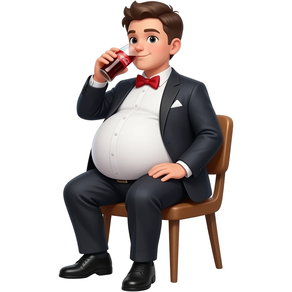 chłopak 15 latek z super super super super super super super super super super super super super super super super super super super super super super super ekstremalnie max ogromny brzuch niego brzuch ma kształt jak duża kula elegancko ubrany sieci na krześle i pije czerwone Cola emoji