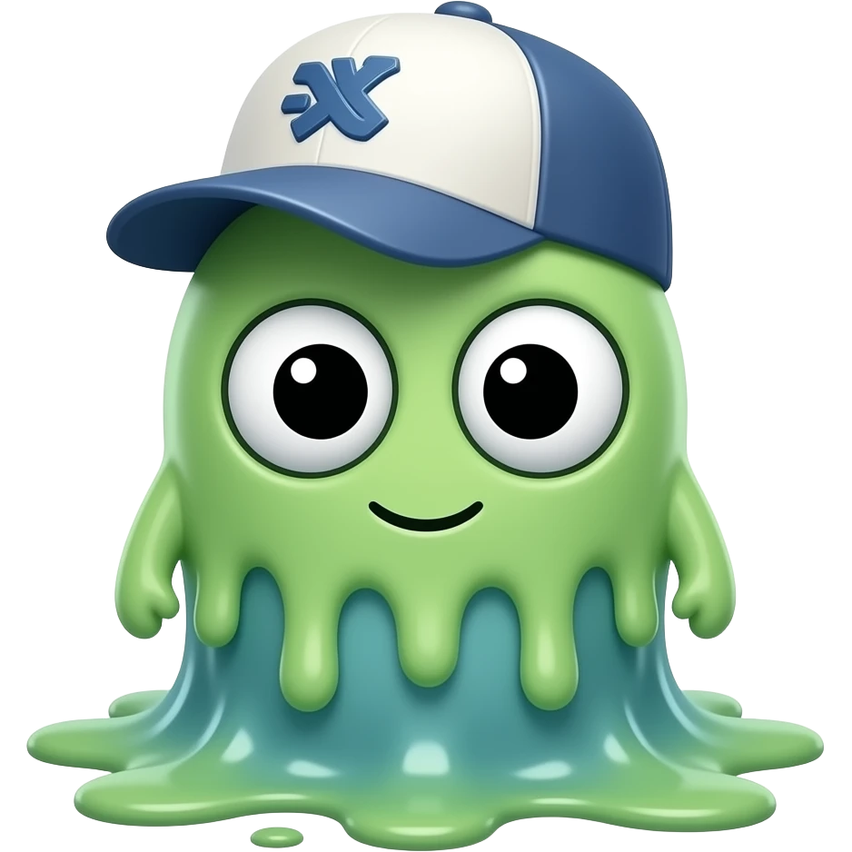 Un tierno monstruito que sea como derretido, para que represente la "crema" con rasgos de caricatura de los años 30 ) pero con colores modernos. Puede llevar gorra hacia atrás que este parado emoji