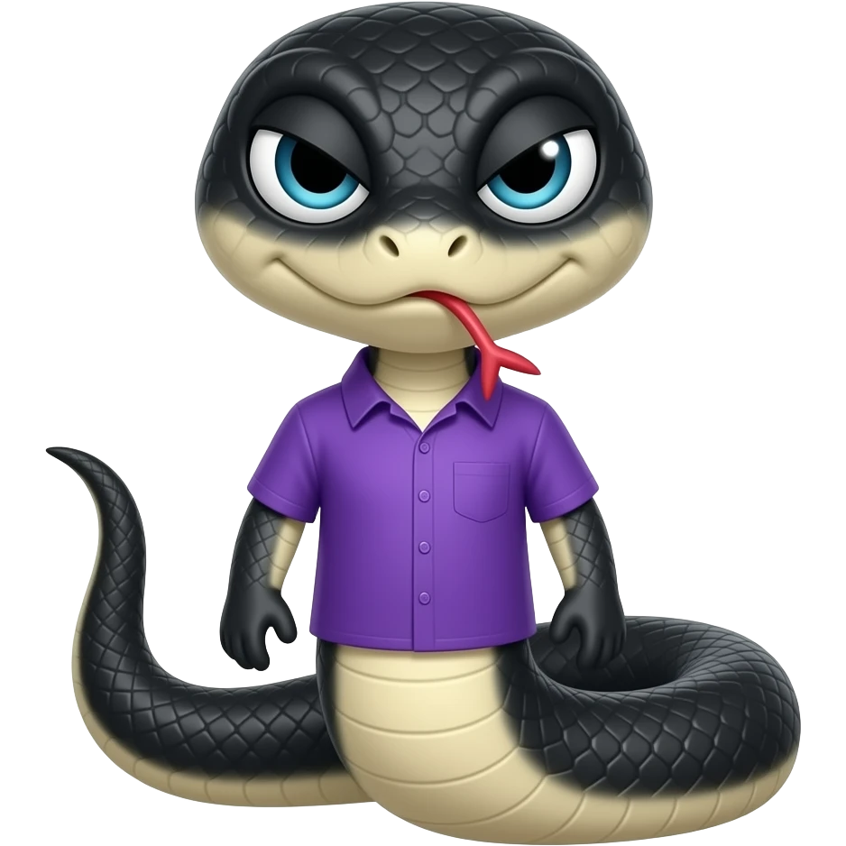 Black unsmily faced snake wearing purple shirt emoji