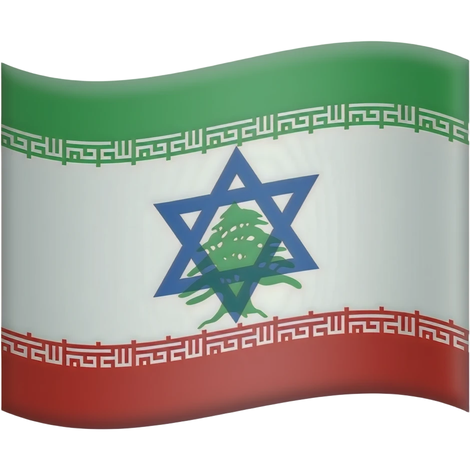 Fais-moi un drapeau les couleurs de l’Israël, seulement les symboles sur le rouge et le vert qu’on garde en Iran, l’étoile de David au milieu et dedans, l’arbre du Liban, laisse le fond avec l’étoile de David avec un peu les symboles de l’Iran et un arbre du Liban au milieu de l’étoile de David emoji