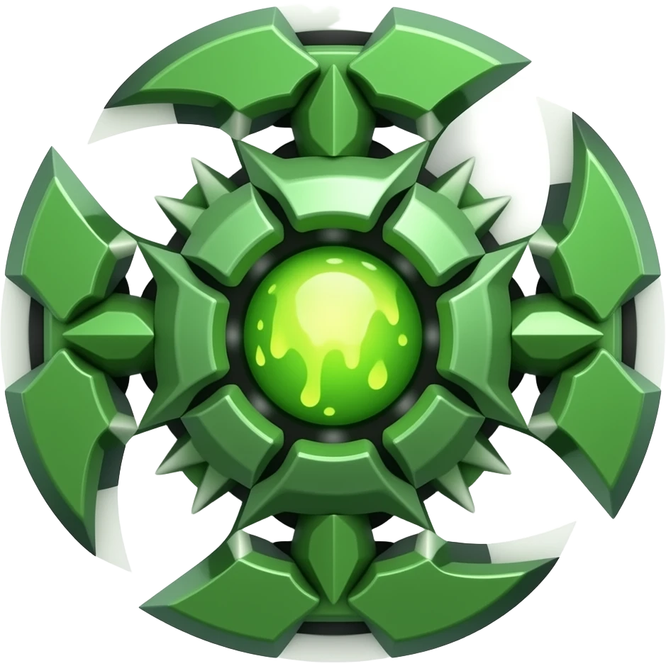 toxic green mech bayblade, slime energy core, jagged armor plates emoji