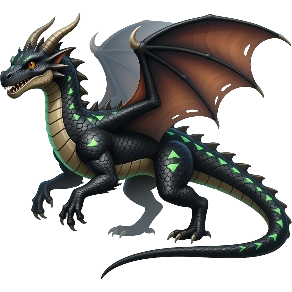 Cool edgy horned frilled black-scaled with neon-colored triangular stripe markings draconic raptorik digitigrade bipedal futuristic fantasy-Cyberpunk- emoji