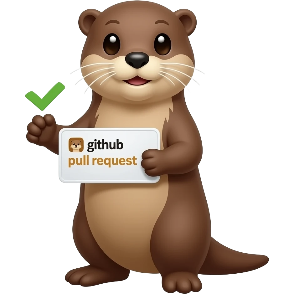 an otter holding a github pull request (accurate logo) emoji