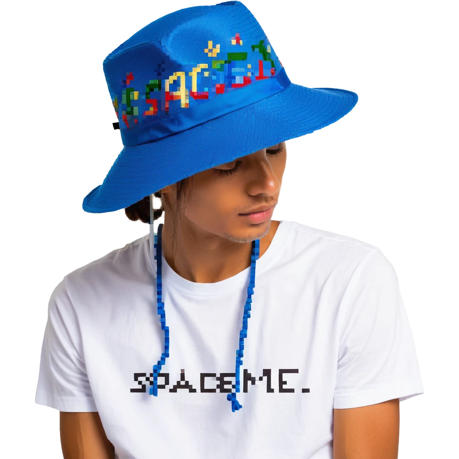 Синяя спортивная панамка со шнурком и надписью SPACEME, no background emoji
