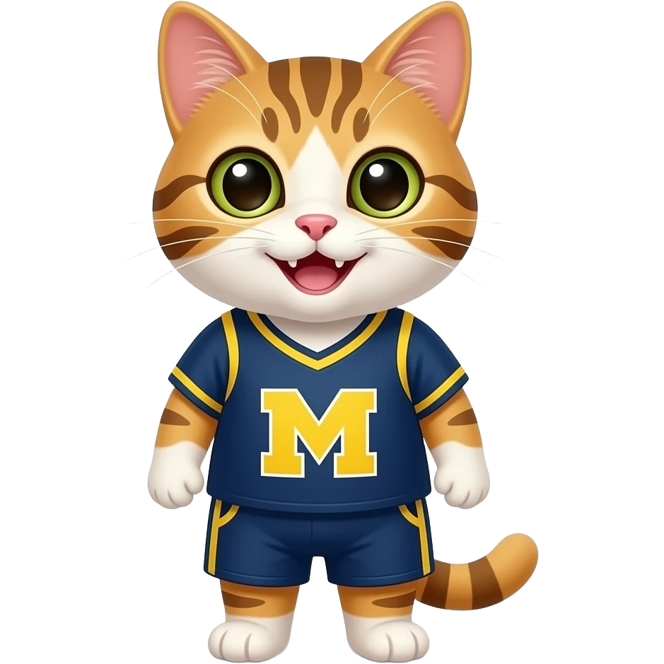 a happy cat wearing a university of michigan jersey emoji