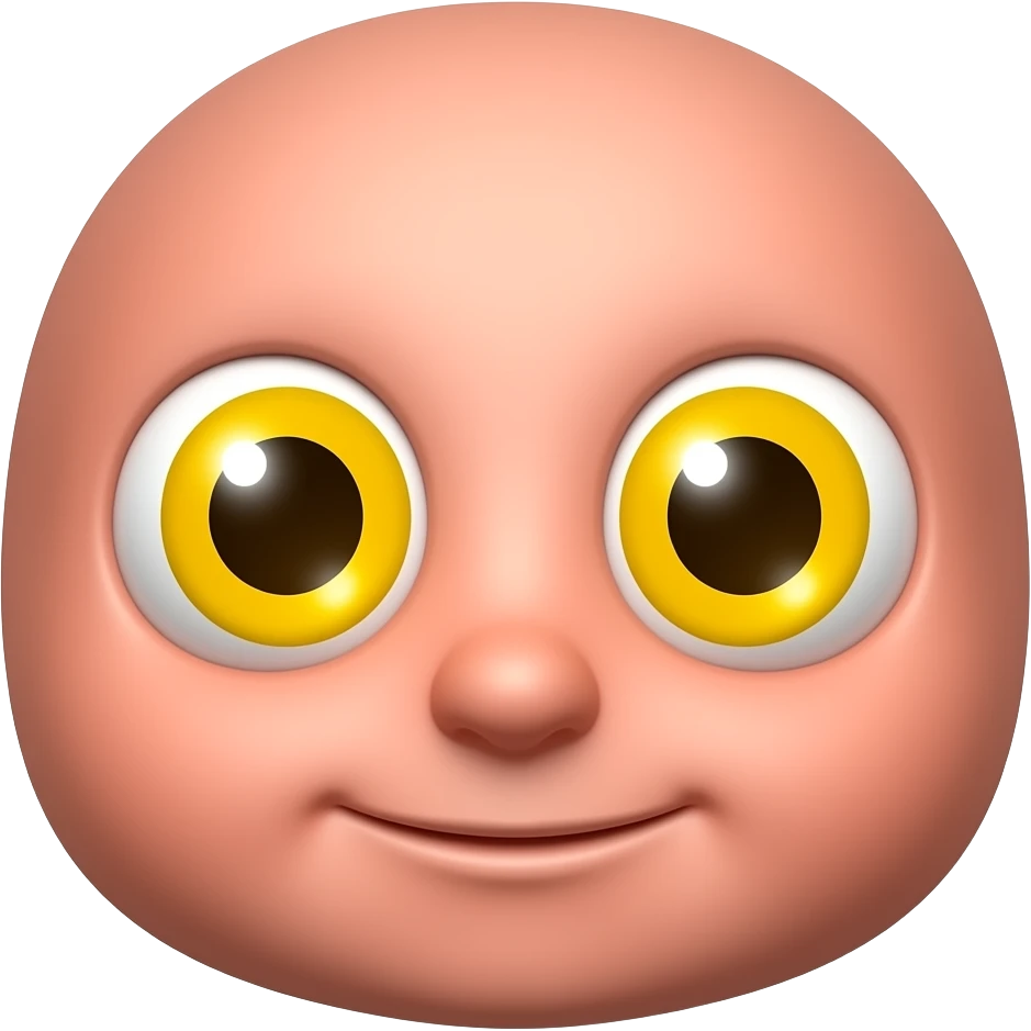 빨간 얼굴의 홍조를 하고 있는 노란 눈알   갈색 동공의 귀여운 만화 입체적 이모티콘 emoji